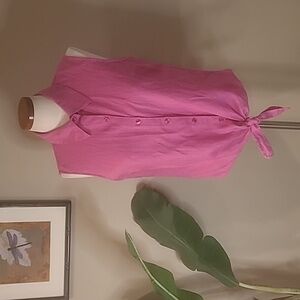 Dandy by Randi M. Women’s 100% Linen Top Button Up Tie Front Hot Pink Large